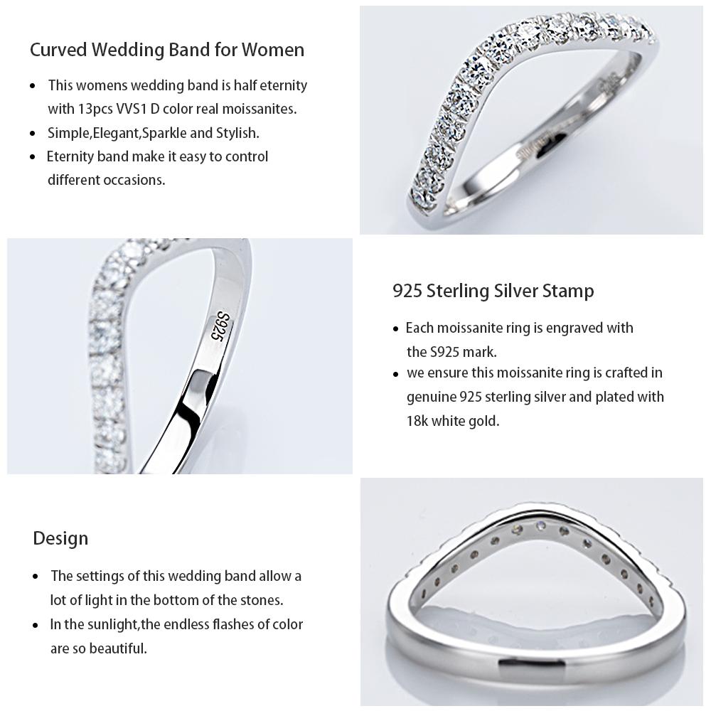 M-JAJA Moissanite Ring Curved Wedding Band 925 Silver Engagement Rings D VVS1 0.39ct Lab Diamond Jewelry for Women Gift