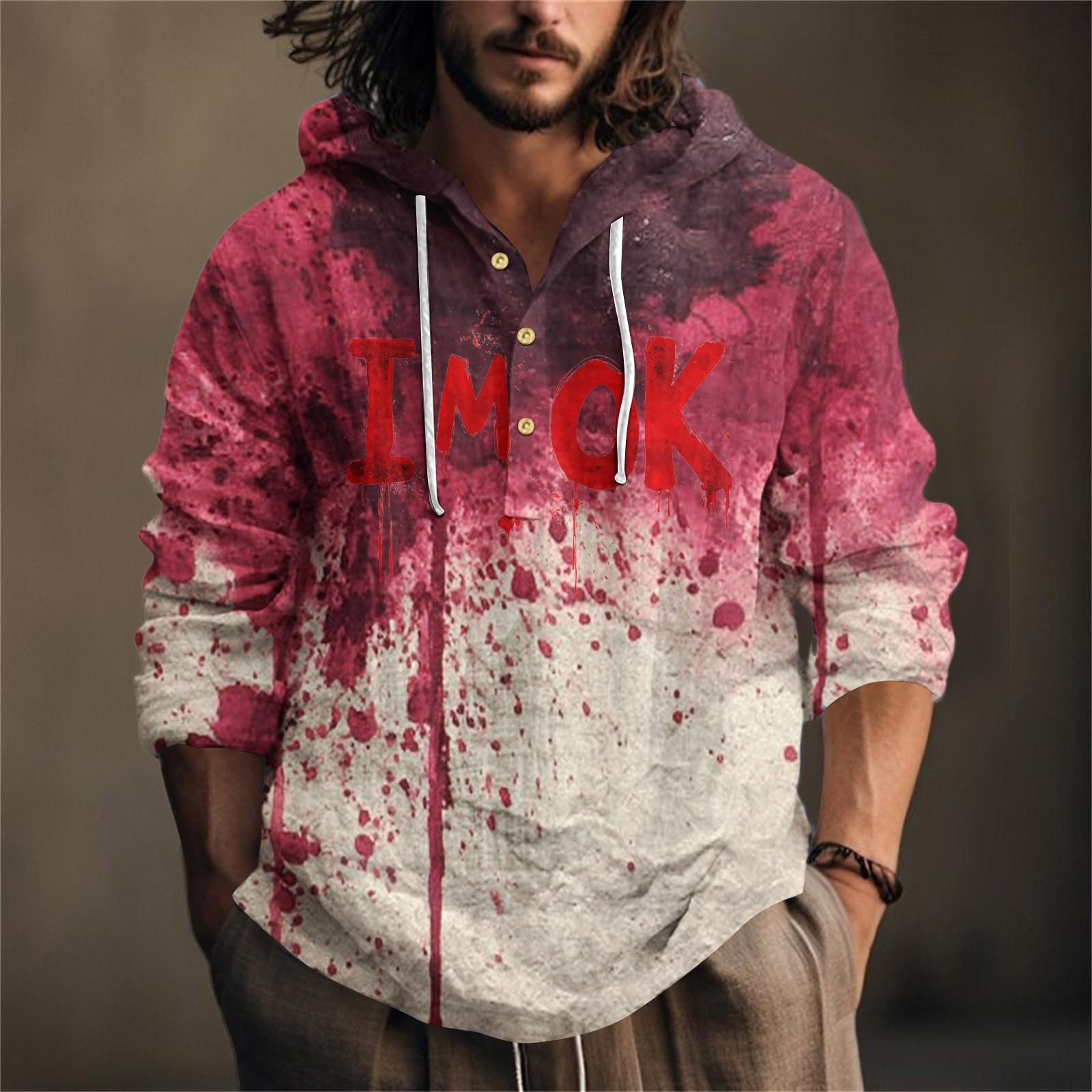 

Мужская рубашка с принтом на Хэллоуин, с капюшоном, с длинным рукавом, повседневная для весны и лета XL