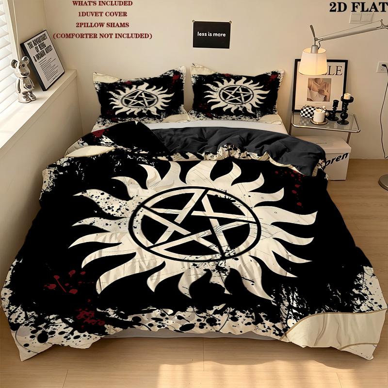 Supernatural Pattern Bedding Quilt Set Quilt Cover Pillowcase Home Birthday Gift(1 * Duvet Cover + 2 * Pillowcase, Without Core)