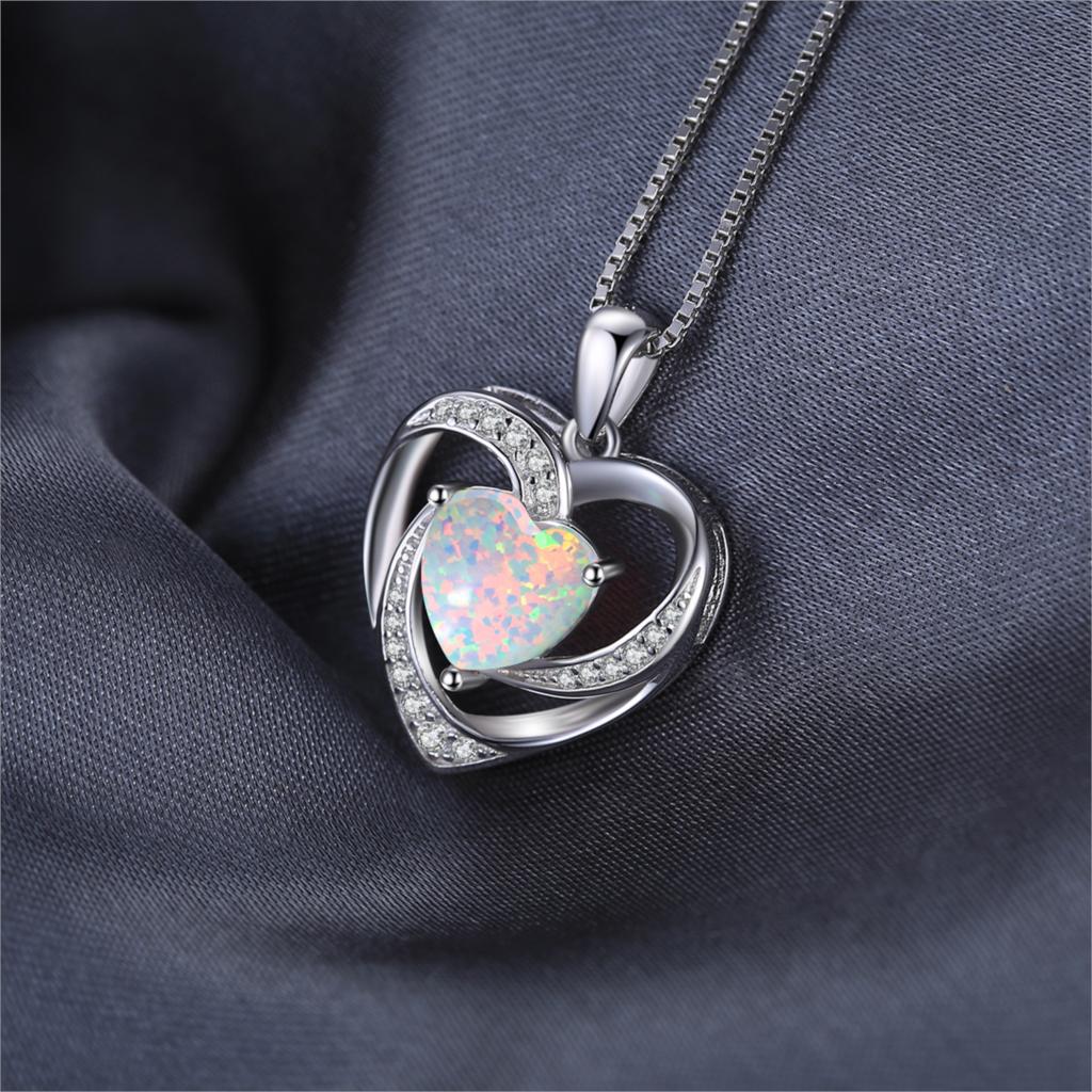 Jewelrypalace Heart Love Created Opal Pendant Necklace Gemstone 925 Sterling Silver Pendant For Women Fashion Jewelry No Chain