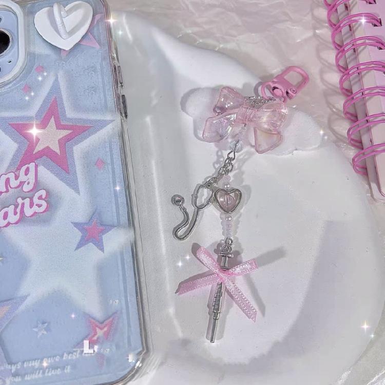 Stylish Acrylic Alloy Keyring Beaded Keychain Accessory for Phones and Purses
