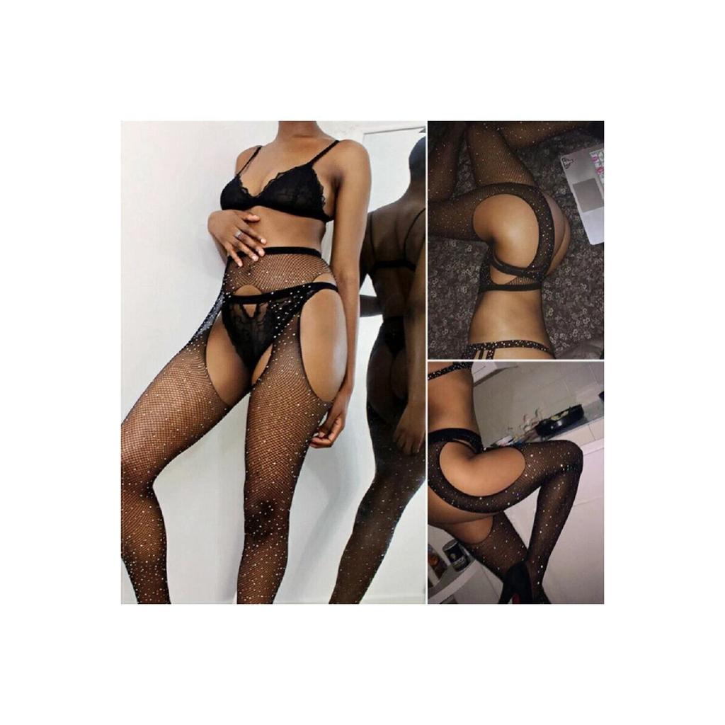 Black Stone Sides Open Fantasy Garter Socks