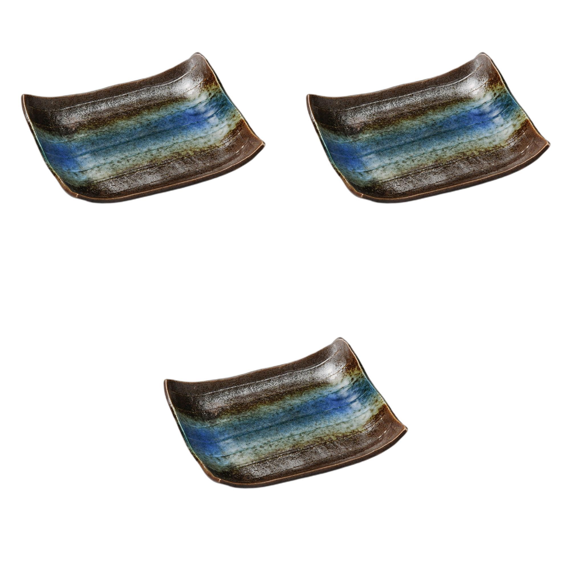 

Set of 3 Black and Blue Blown Rectangular Serving Plates x 21 x Ceramic Serving Plates by Setomonohonpo [26 3cm]