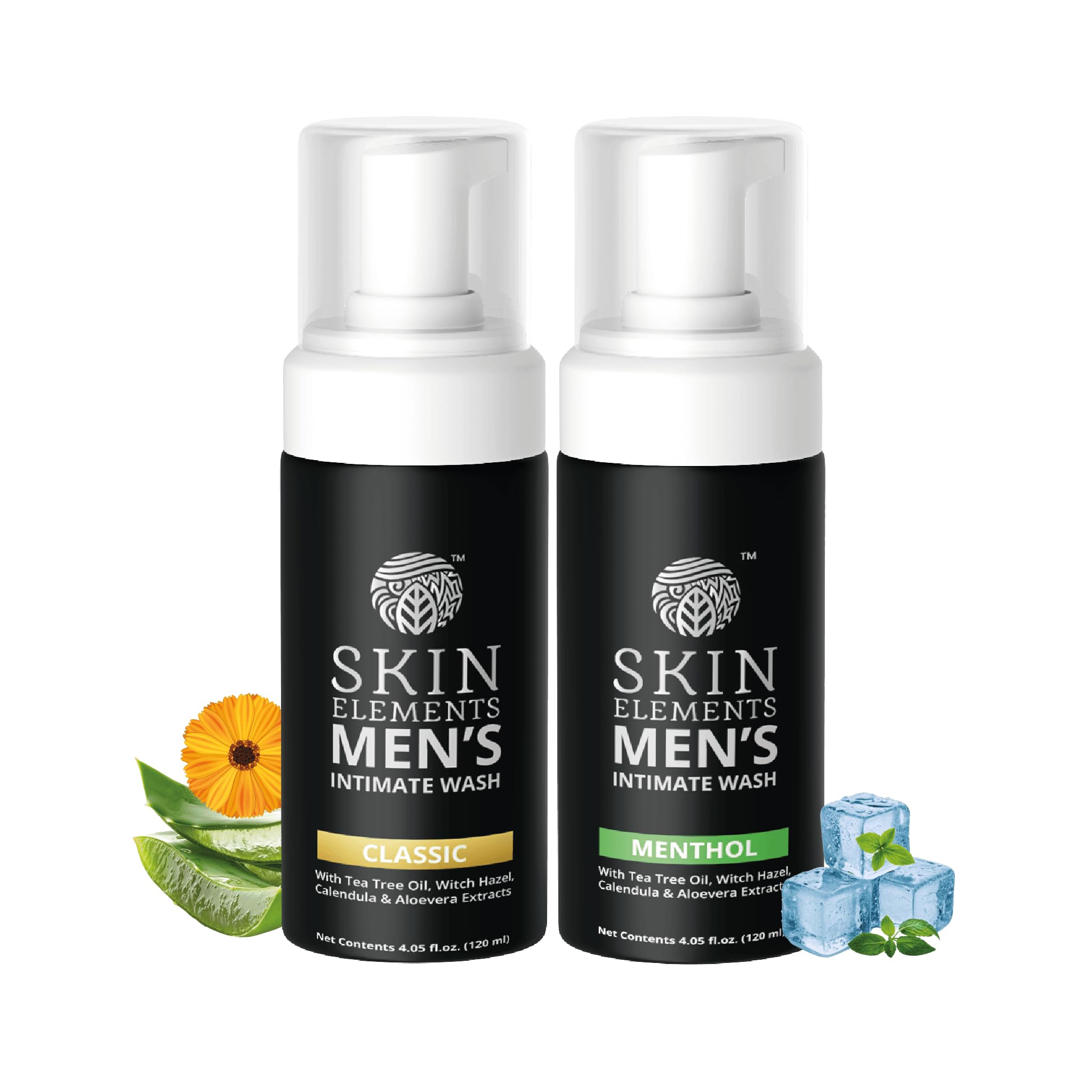 Skin Elements Intimate Wash for Men Combo | Tea Tree Oil & Menthol | pH Balanced Foaming Hygiene Wash | Controls Sweat & Bad Odor | Cools and Refre