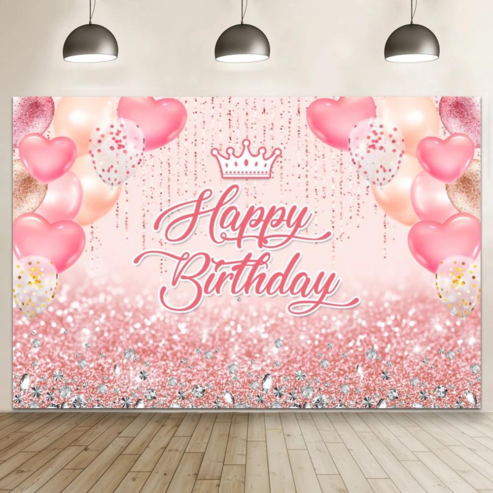 Happy Birthday Banner Backdrop Shiny Diamonds 18th Birthday Decoration Canvas 30th Party Photography Background