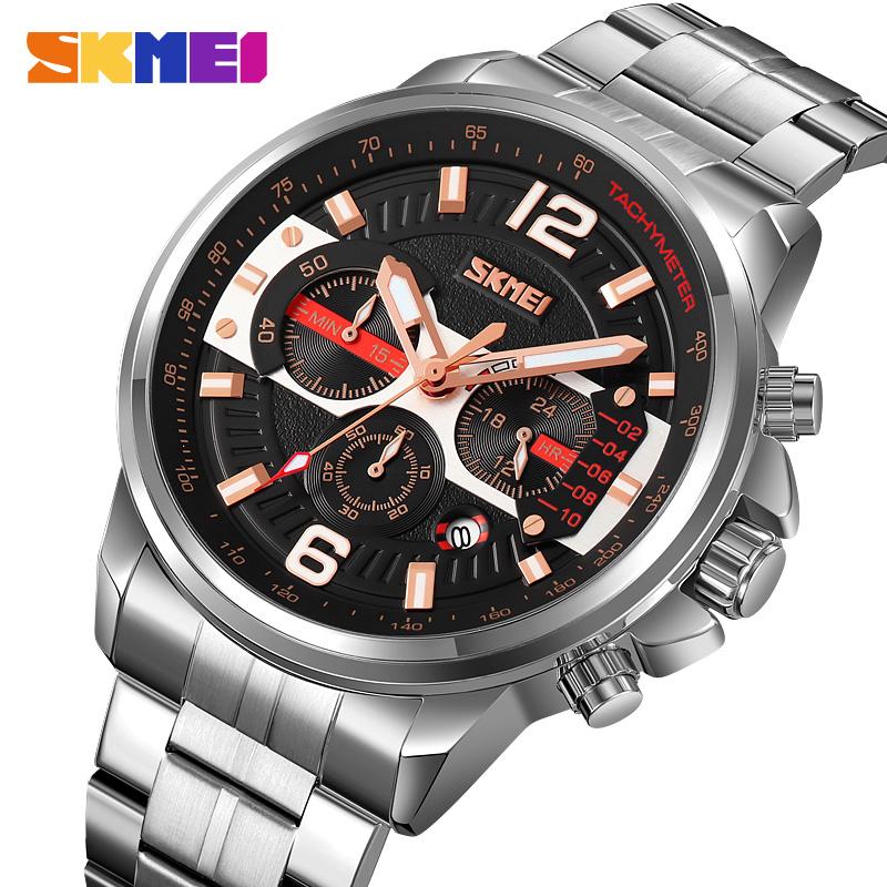 Men's Watches Stainless Steel Chronograph Calendar Luminous Men's Watch Waterproof Six-Pin Quartz Wristwatches Males Gifts