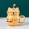 450ml Cute Tiger Dinosaur Ceramics Coffee Mug with Spoon Creative Hand Painted Drinkware Milk Tea Cups Novelty Gifts