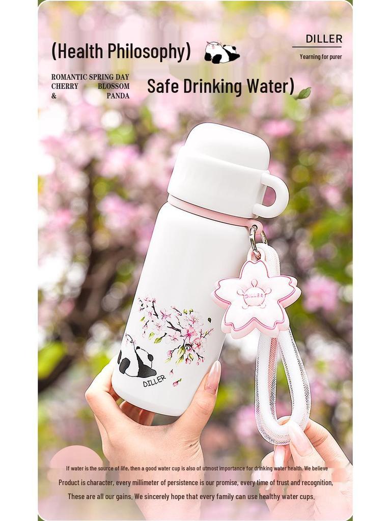 Sakura Panda 2024 Insulated Water Bottle with Lid - Large Capacity for School, Mini Cup for Girls