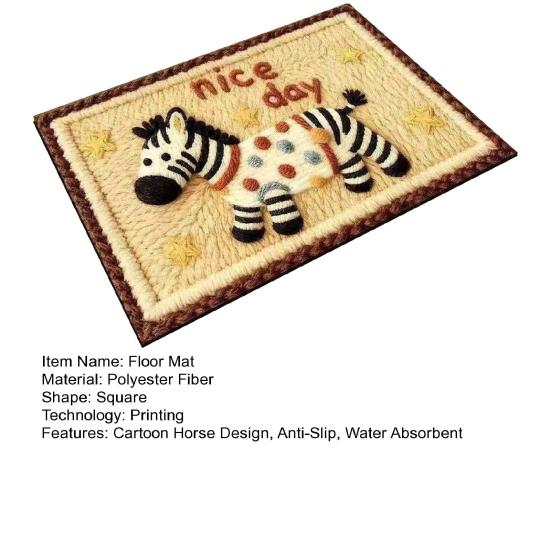 Floor Mat Cartoon Horse Design Anti-Slip Water Absorbent Festive Home Mat Bathroom Kitchen Home Decor