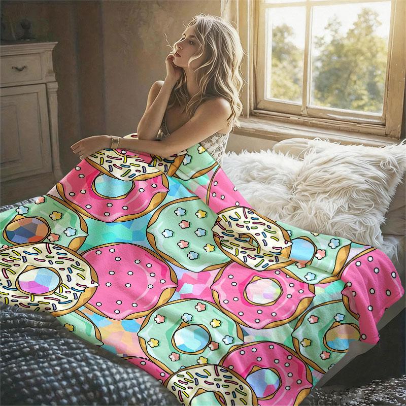Pastel Donut Seamless Flannel Blanket Warm Soft Halloween Christmas Decorative Couch Warm Cozy All-Season Gift