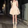 Ballet style small floral dress women's summer high sense gentle waist small flying sleeves fluffy cake skirt