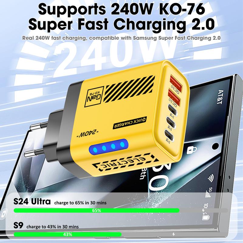 240W 5-in-1 GaN USB-C-Ladegerät Schnellladung EU/US-Stecker Wandladegerät Für iPhone Samsung Xiaomi Typ-C-Handy-Ladegerät Netzteil