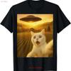 Cat Selfie with Alien UFO Funny Cats S for Kid T Shirt Da Vintage Washed Unisex Stylish Streetwear Casual Fashion Slightly Soft