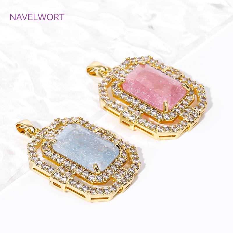 21.5mm*28mm 18K Gold Plated Square Crystal Charms Pendants For Necklace Making,Brass Decorative Pendants,DIY Jewelry Findings