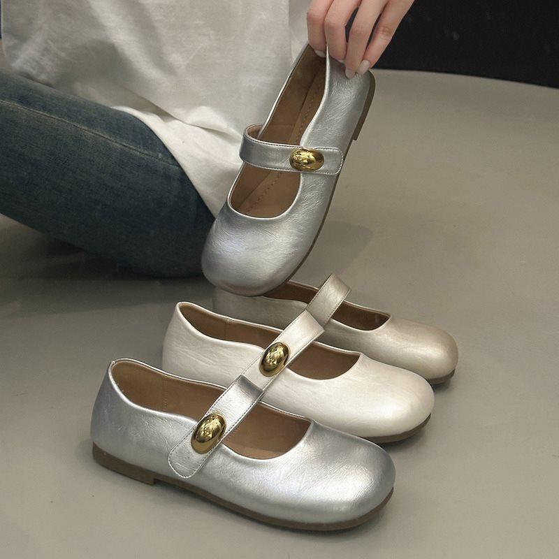 Summer With New Skirt French Soft Sole Adhesive Tape Gentle Flat Bottom Shallow Mouth Evening Breeze Mary Jane Shoes Single Shoes Women