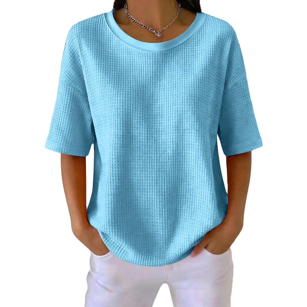 Women's New Summer Color Knit Round Neck Short Sleeve Top