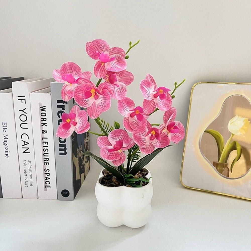 Weißer Blumentopf Simulierte Schmetterlingsorchidee Mehrblütig Künstliche Fake-Pflanzen Heimdekoration