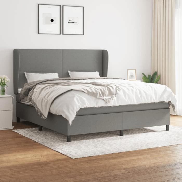 3127822 vidaXL Lit à sommier tapissier avec matelas Gris foncé 180x200cm Tissu