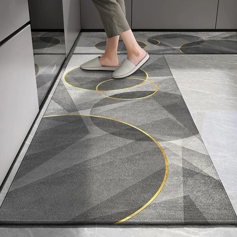 Kitchen Carpet Non-slip Floor Mat Wear-resistant Long Carpets Gray Flower Rug European and American Style Home Decoration Rugs