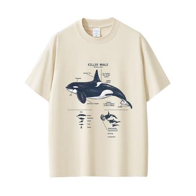 Meerestiere Orca Anatomie Grafik T-Shirt Herren Damen Lässig Lustige T-Shirts Oberteile Unisex Mode Übergroß Streetwear