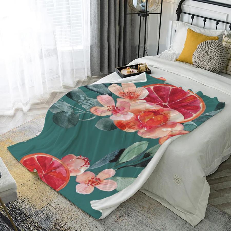 Floral & Fruit Print Microfiber Flannel Cover Blanket Bedroom Living Room Sofa Soft And Comfortable Home Decoration