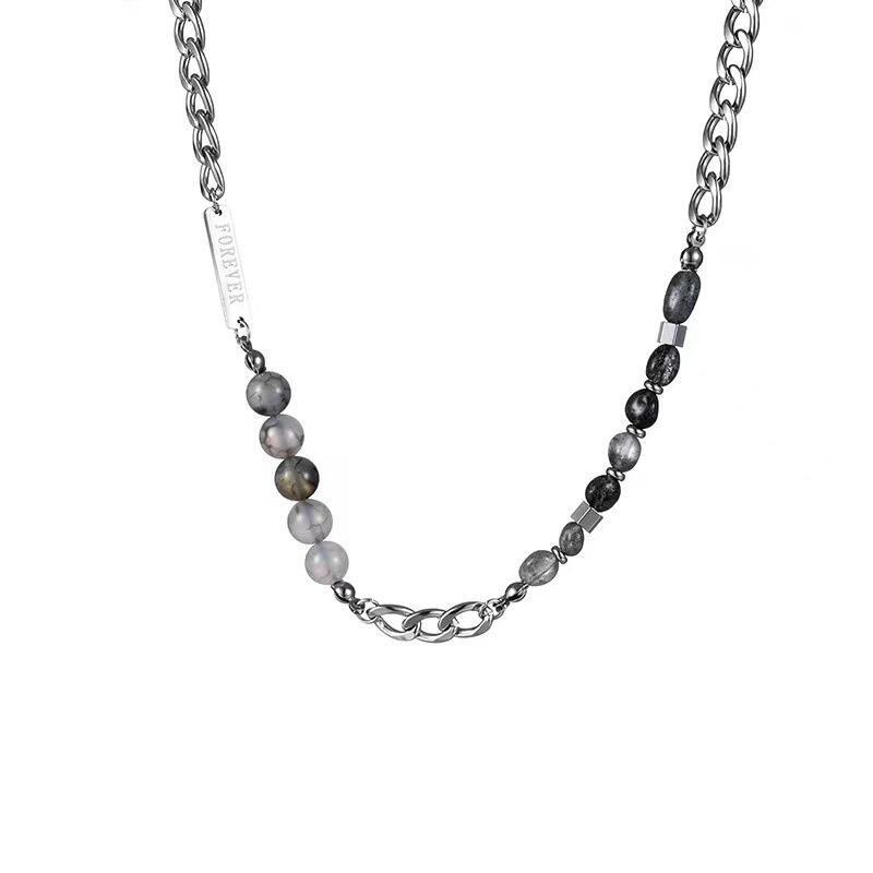 Stainless Steel Gray Color Glass Beaded Choker Necklaces for Women Men Personality Hiphop Necklaces All Saints' Day Jewelry Gift