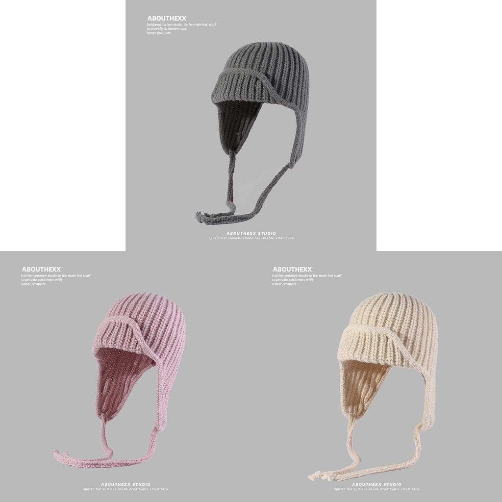 Knitted Winter Beanie Hat For Women With Earmuffs And Tie Closure Perfect For Cold Weather