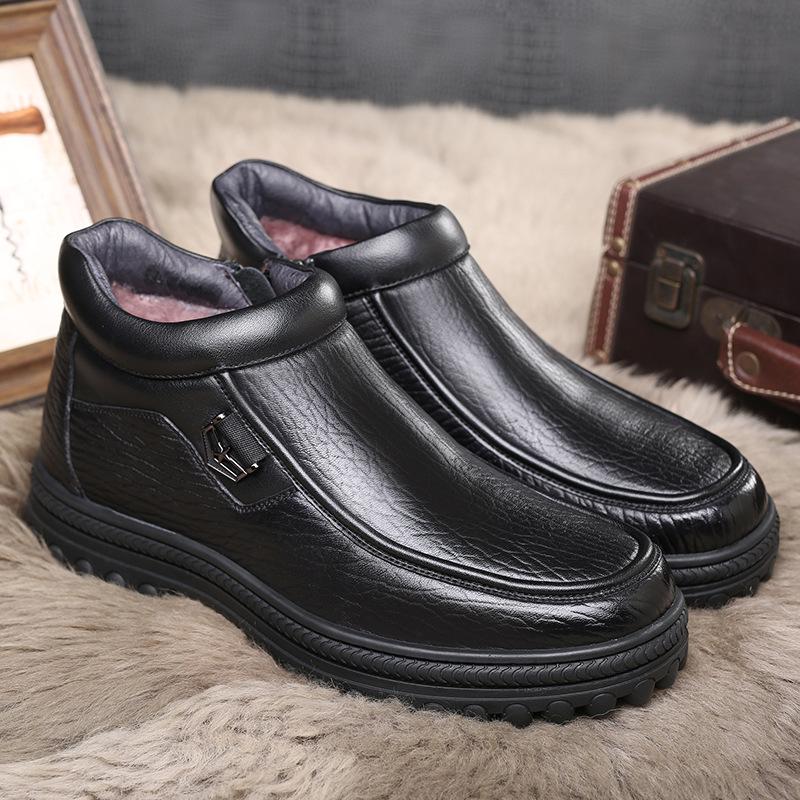 Old man head business platform winter velvet high-top casual men's shoes winter leather pedal leather shoes men's HGH19