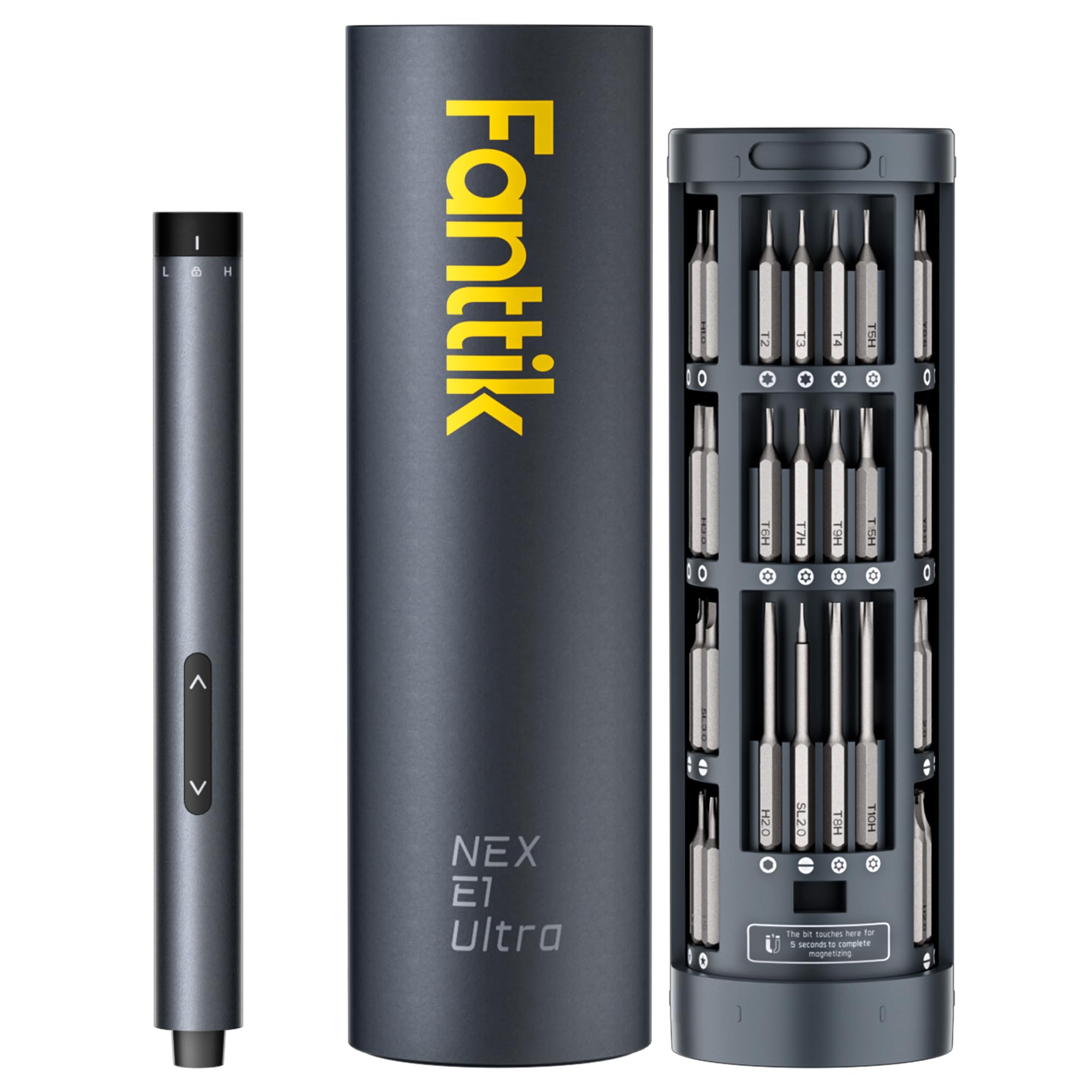 

Fanttik E1 Ultra Electric Precision Screwdriver Set with Magnetic Bits and Magnetic Rotating Storage for and Repair and Maintenance Set, 50-Piece серый