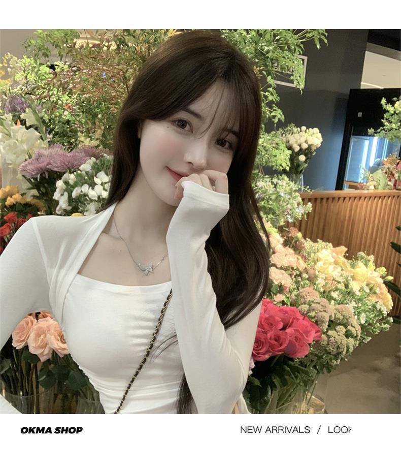 Elegant Square Collar Coffee Slim Fit Long Sleeve Top for Women - Trendy Drawstring Design for Spring & Autumn.