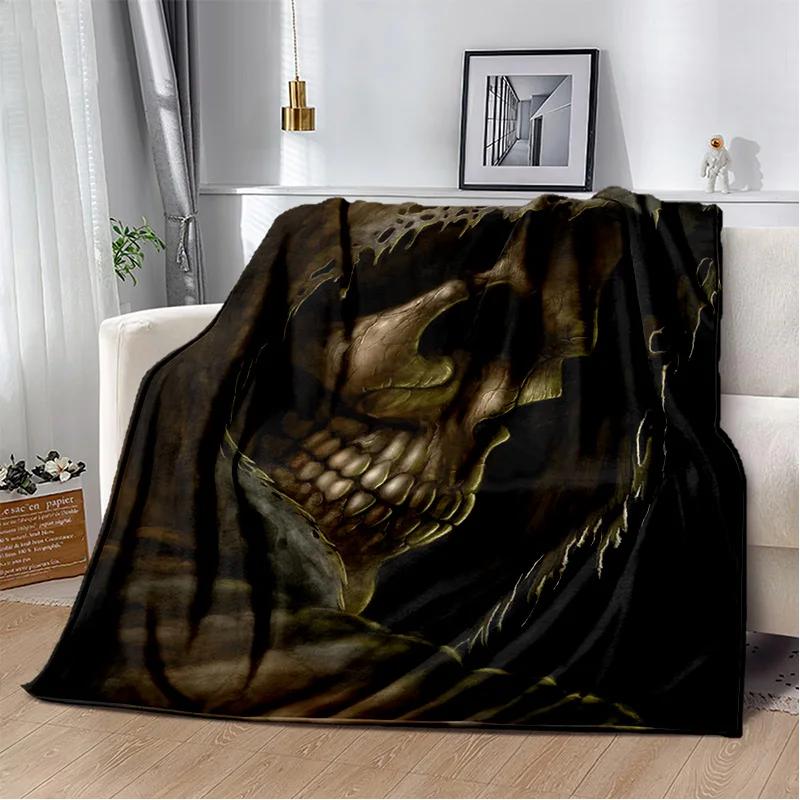 D Grim Reaper Skull Gothic Soft Plush Flannel Throw Blanket for Bedroom Living Room Sofa Picnic Kids