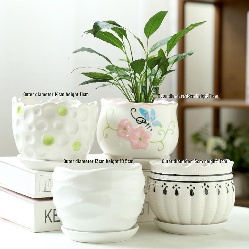 Simple Creative Ceramic Hanging Flower Pot with Tray - Large/Extra Large for Succulents and Green Pothos