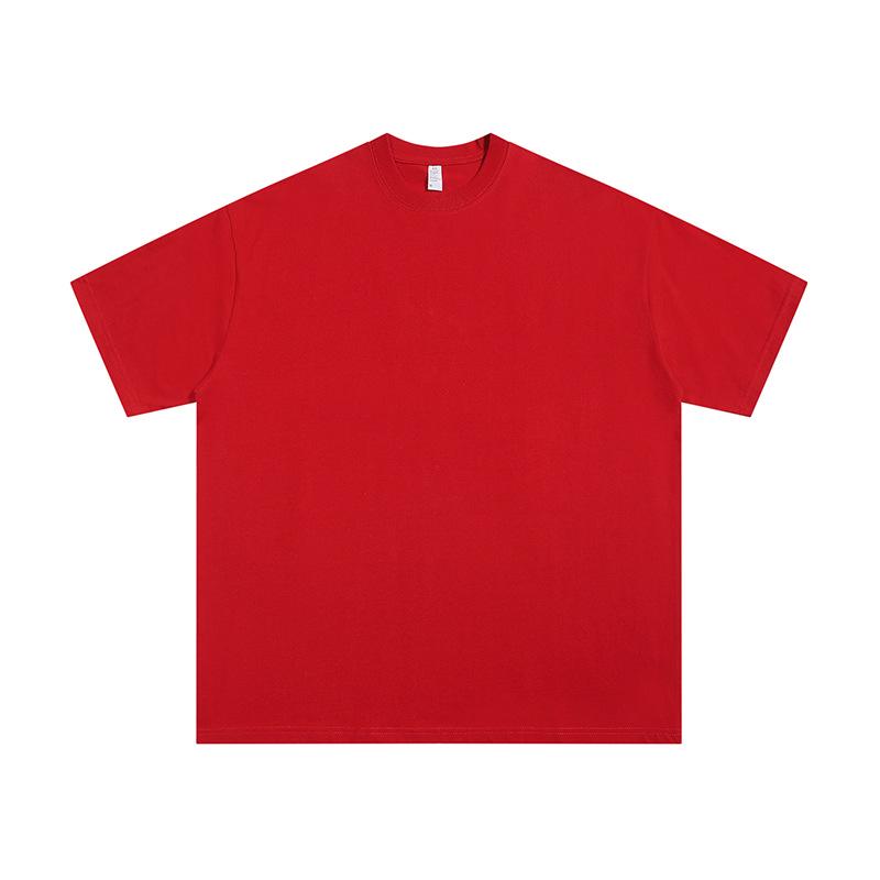 Wine Red Heavyweight Pure Cotton Short Sleeve T-Shirt, Thick Loose Half Sleeve, Small Collar Men's Plain Base Layer