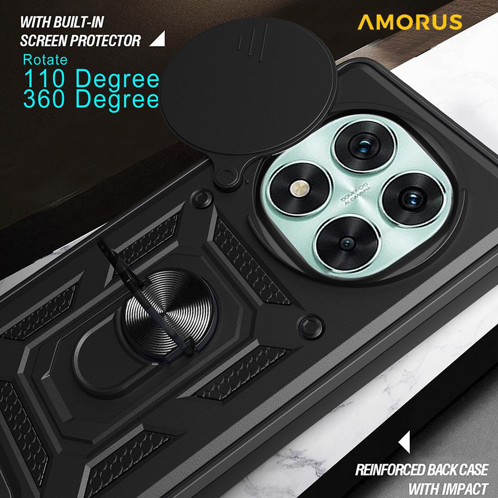 AMORUS For Xiaomi Redmi Note 14 Pro 5G/Poco X7 5G Case Kickstand PC+TPU Phone Cover with Camera Lens Slider