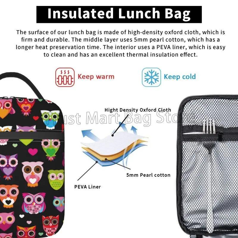 Cartoon Cute Animal Owl Insulated Lunch Bag Resuable Thermal Oxford Lunch Box Portable Cooler Bento Bags for Picnic Beach Travel