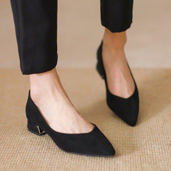 shallow mouth pointed work shoes soft sole black high heels spring 2025 new rhinestone thick heel single shoes women's middle heel