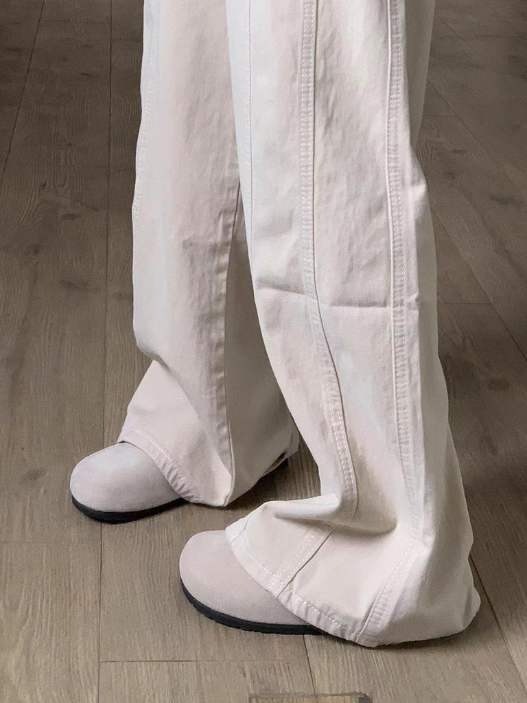 Women's High-Waisted Apricot Cargo Jeans, Summer Style, Relaxed Slim Fit, Straight Leg, Wide-Leg Trousers