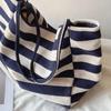 Contrast Color Black White Stripe Bag Large Capacity Thin Straps Tote Bag  Daily