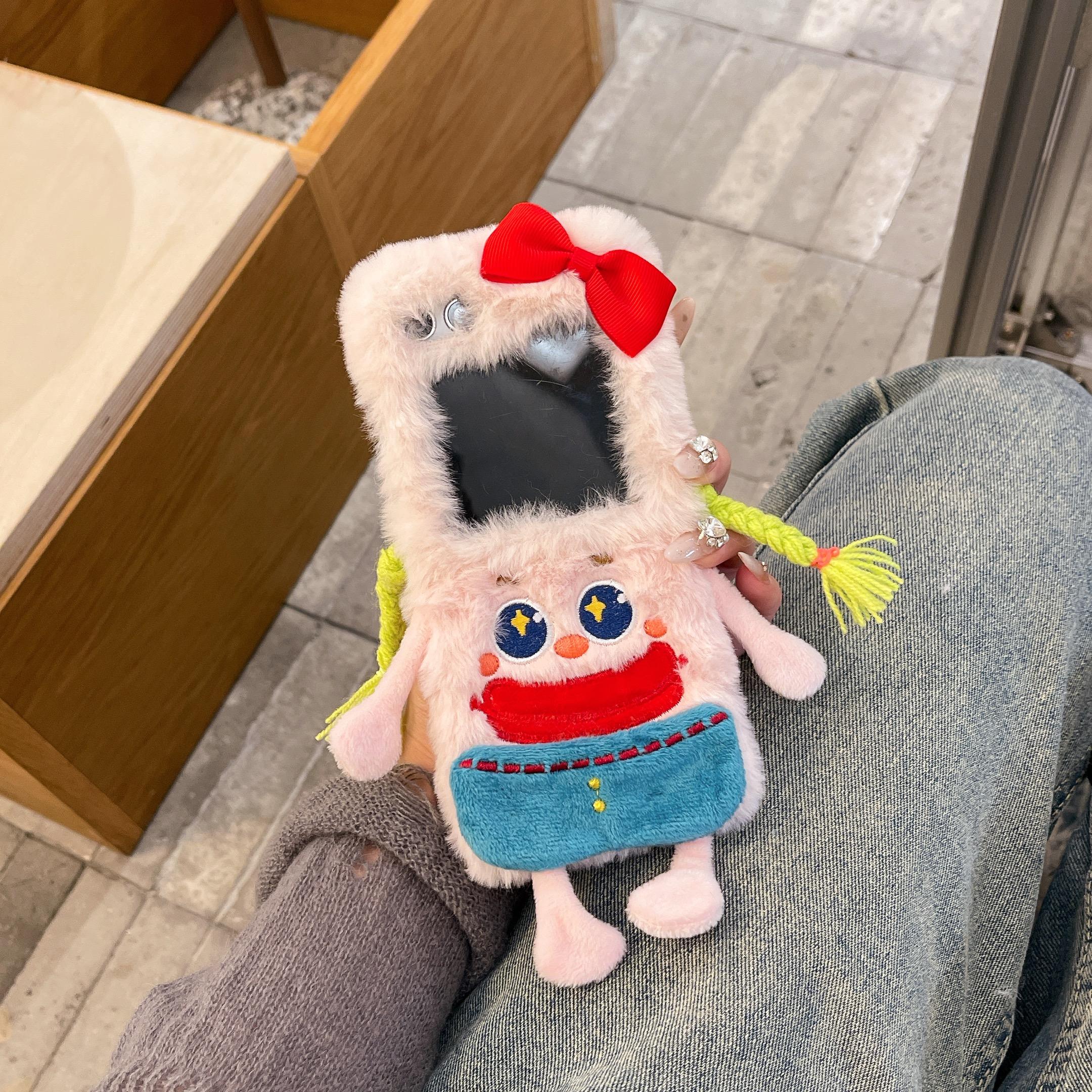 

Милый складной плюшевый чехол для телефона Pigtail Princess для девочек, забавные аксессуары для телефонов Galaxy Z Flip 3 4 5 6 Samsung Galaxy Z Flip 3