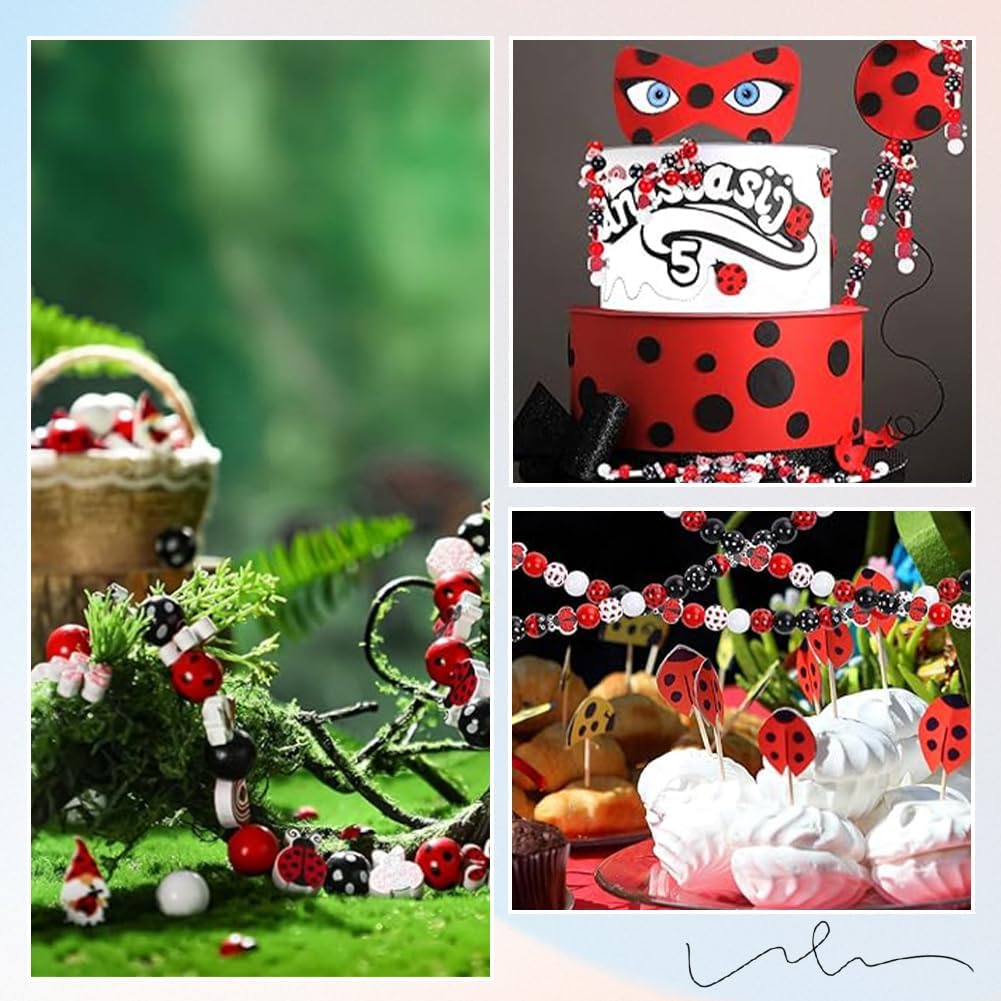 

200 шт. Деревянные бусины Божья коровка Красные Черные Белые Деревянные бусины 16 мм Цветные Весенние Милые Божьи коровки Цветок Расписные Деревенские Деревянные бусины для Ювелирных изделий Гирлянда