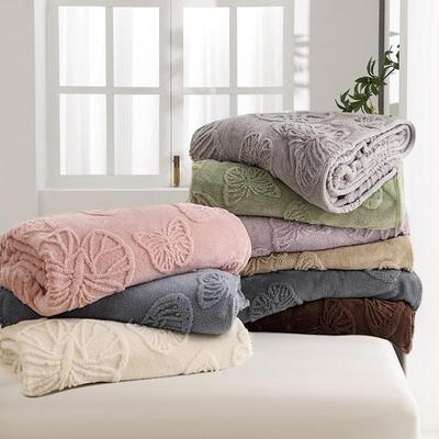 Coperta in flanella con motivo floreale jacquard tridimensionale a farfalla - strato singolo, spessa, adatta a tutte le stagioni.