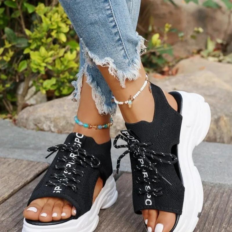 Fashion 2025 Fashion Lace-Up Women's Sandals Mesh Open Toe Summer Beach Casual Party Sandals Women Trendy Comfortable New Shoes Ladies