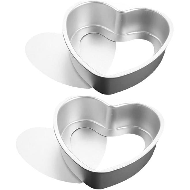 2Pcs Heart Shaped Cake Pans Aluminum Pans With Removable Bottom, Kitchen Baking Bread Cheesecake Non-Stick Cake Mold Heart-Shape Cake Tray For DIY,
