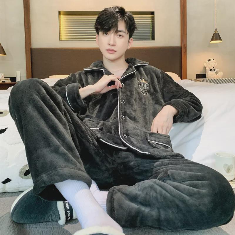 Pijamale groase de flanel pentru tineri: Cu mânecă lungă, Călduros, Plus catifea