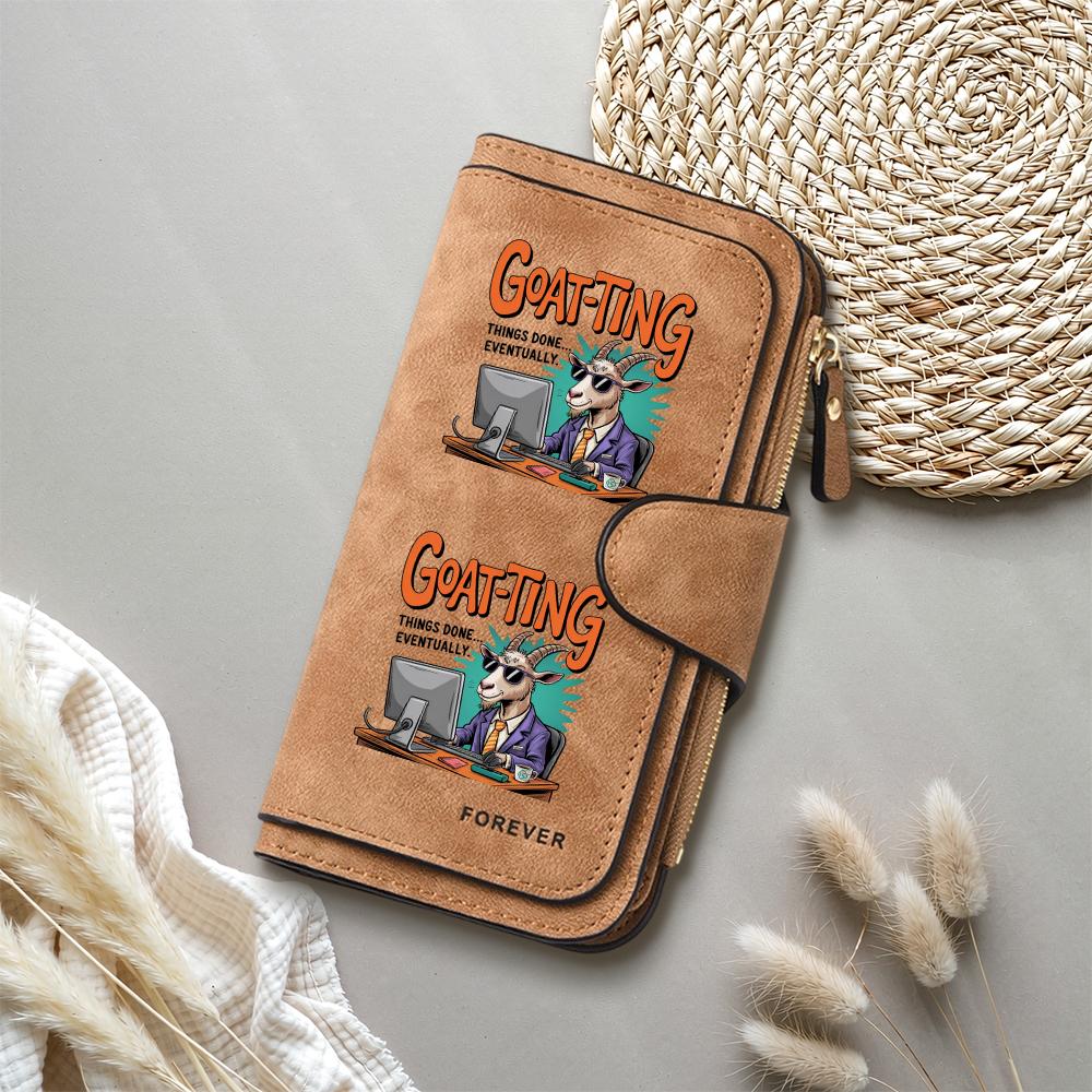 Funny Goat Print Women Long Wallet Fashionable PU Leather Multi Card Slot Casual Zipper Purse