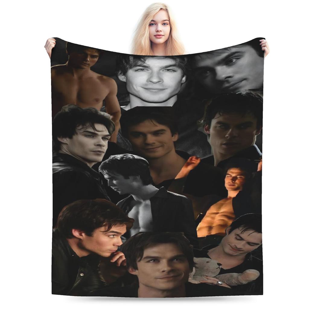 Damon Salvatore Flannel Blankets Winter  Soft Throw Blanket for Girls Boys Bedroom Graphic Bedspread Sofa Bed Cover