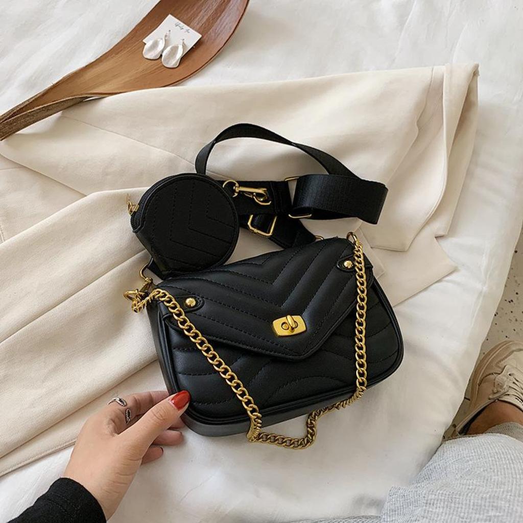 Small PU Leather Shoulder Bag for Women   Purse and Handbags Female Travel Crossbody Bag Ladies Chain Sling Bag 2 PCS/SET