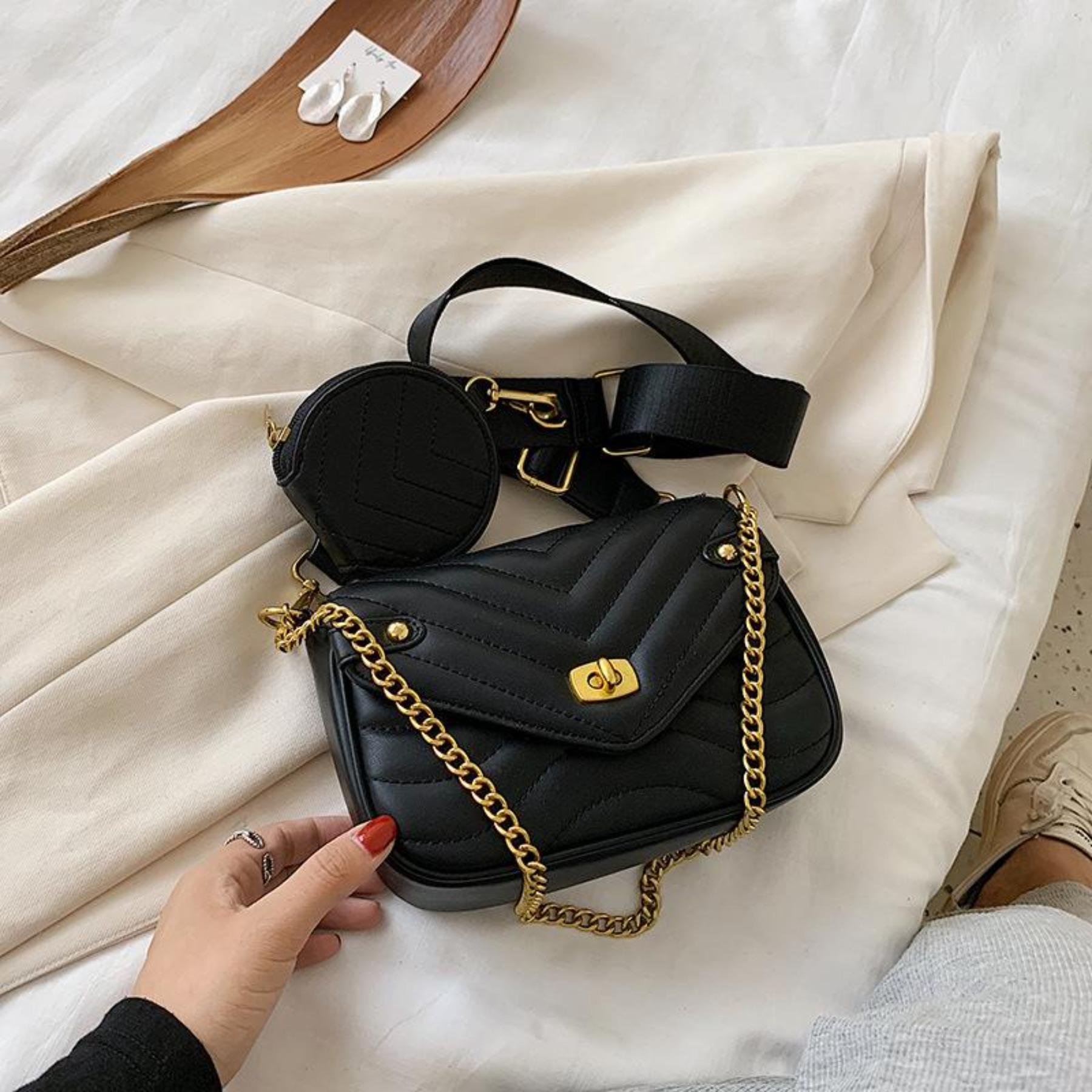 

Small PU Leather Shoulder Bag for Women Purse and Handbags Female Travel Crossbody Bag Ladies Chain Sling Bag 2 PCS/SET 20x15x7cm