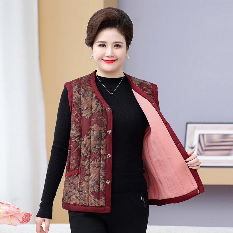 Warm Plus-Size Camel Down Vest with Fleece Lining for Middle-Aged and Elderly Women