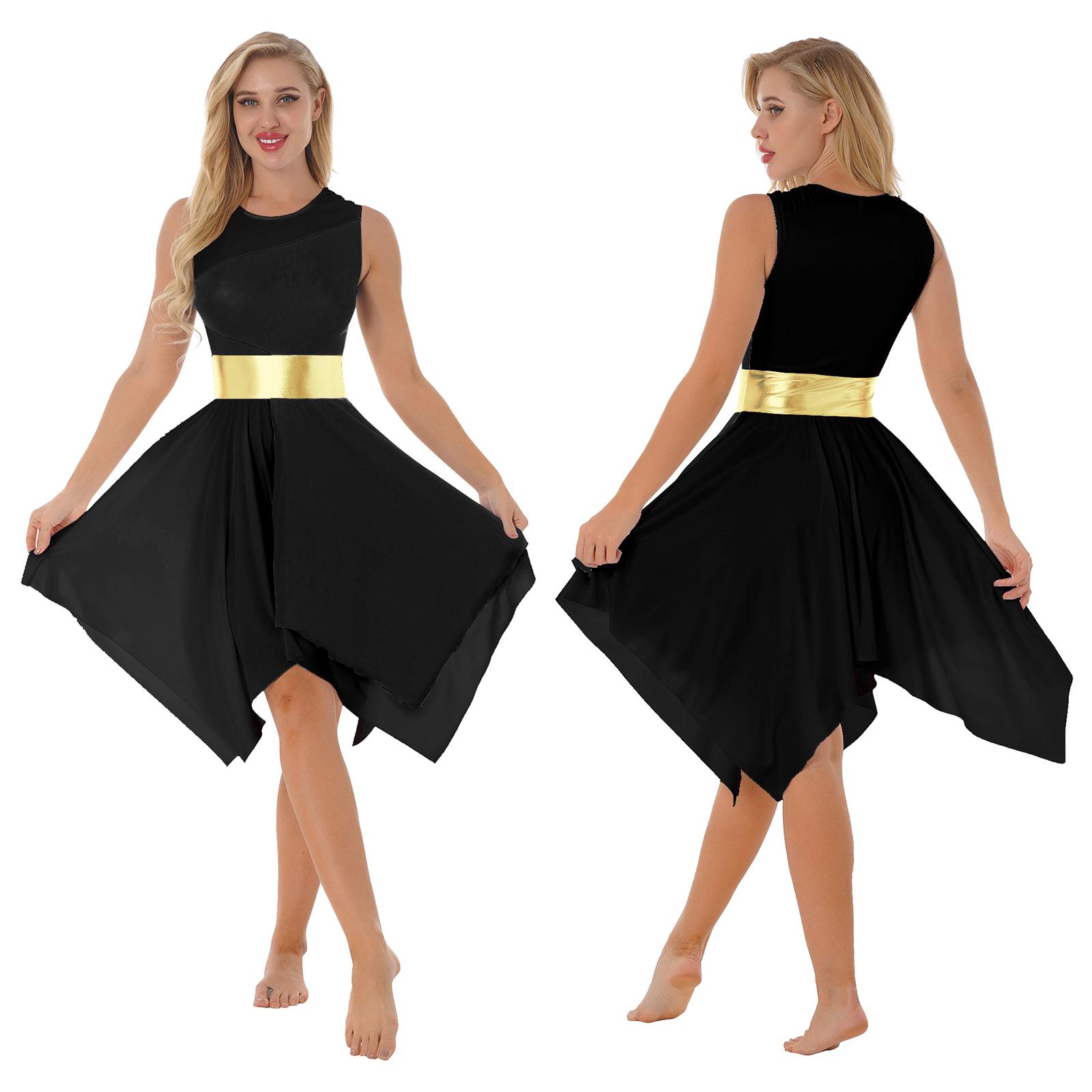 

Дівчинка Асиметрична Туніка для Хвали Танцю Ліричний Танцювальний Одяг Кольоровий Блок Сукня для Випускного Вечора XXL чорний